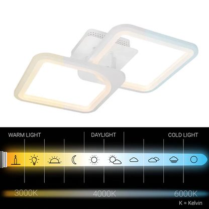 Żyrandol LED z pilotem ZOE 69W, 2 kwadraty, światło zimne/ciepłe/neutralne, ściemnialny, biały