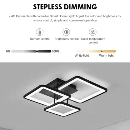 Żyrandol LED z pilotem ZOE 64W, 3 kwadraty, światło zimne/ciepłe/neutralne, ściemnialny, czarny 