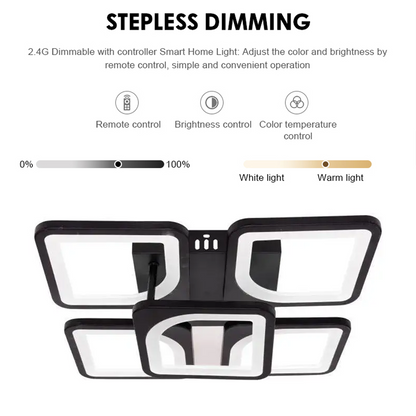 Żyrandol LED z pilotem ZOE 68W, 5 kwadratów, światło zimne/ciepłe/neutralne, ściemnialny, czarny 