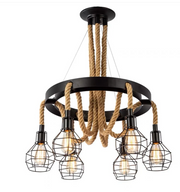 Żyrandol wiszący vintage, LV583/6BK, 6xE27, średnica 60 cm, regulowana wysokość, IP20, brązowy, metal i sznurek, żarówki nie wchodzą w skład zestawu