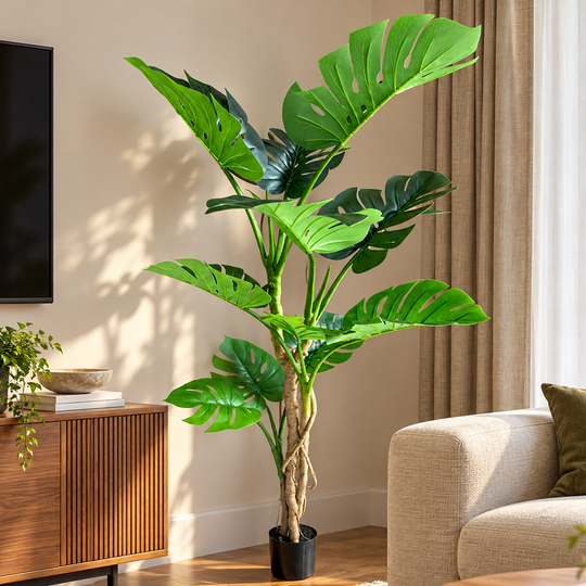 Sztuczna roślina typu Monstera Deliciosa, 11 liści, 160 cm, zielona