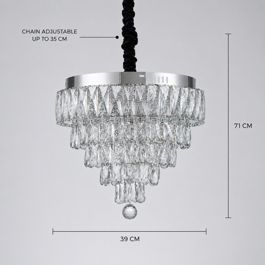 Żyrandol LED RIGO Crystal z pilotem Nobile średnica 39cm, błyszczący chrom, regulowana wysokość, metal i kryształ