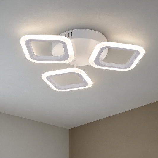 Żyrandol LED ERIKA 20W, 3 kwadraty, światło ciepłe/neutralne/zimne, biały, metal i akryl