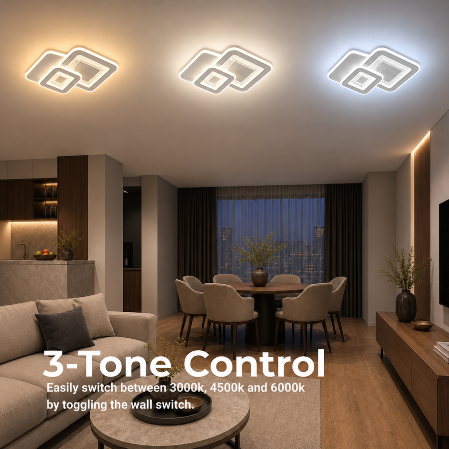 Żyrandol LED SQUARE 57W, 3 kwadraty, światło zimne/ciepłe/neutralne, biały
