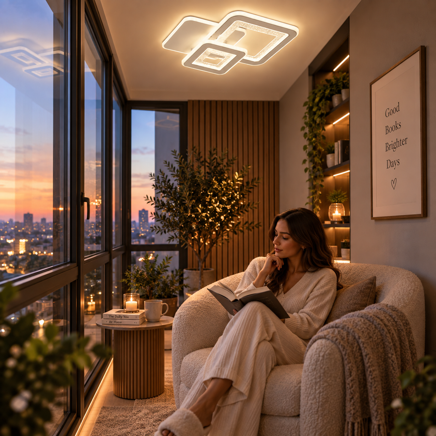 Żyrandol LED SQUARE 57W, 3 kwadraty, światło zimne/ciepłe/neutralne, biały