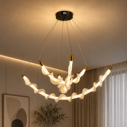 Podwieszany żyrandol akrylowy LED UNDA Crown, 28W, światło ciepłe/neutralne/zimne 3000/4000/6000K, biały, regulowana wysokość, metal i akryl