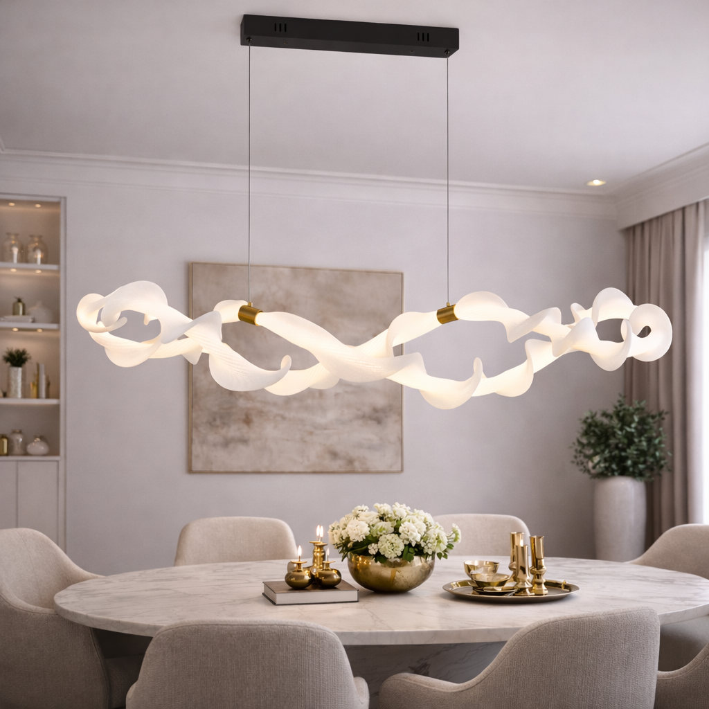 Zawieszany akrylowy żyrandol LED UNDA Infinity, 36W, ciepłe/neutralne/zimne światło 3000/4000/6000K, złoty biały, regulowana wysokość Nowoczesne żyrandole Domyślny tytuł Alessandro Design