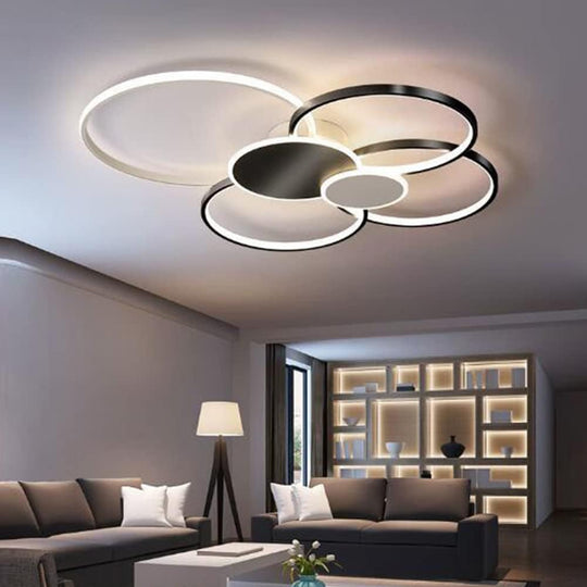 Żyrandol LED z pilotem, KILLIAN, 74W, 6 kółek, światło zimne/ciepłe/neutralne 3000K/4000K/6000K, możliwość przyciemniania, czarno-białe, metalowe i akrylowe Żyrandole LED z pilotem Domyślny tytuł Alessandro Design