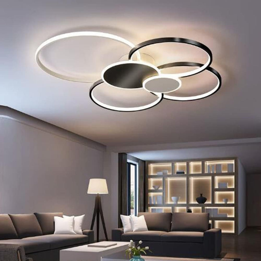 Żyrandol LED z pilotem, KILLIAN, 74W, 6 kółek, światło zimne/ciepłe/neutralne 3000K/4000K/6000K, możliwość przyciemniania, czarno-białe, metalowe i akrylowe Żyrandole LED z pilotem Domyślny tytuł Alessandro Design