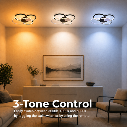 Żyrandol LED z pilotem, KILLIAN, 74W, 6 kółek, światło zimne/ciepłe/neutralne 3000K/4000K/6000K, możliwość przyciemniania, czarno-biały, metal i akryl