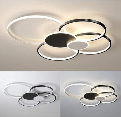 Żyrandol LED z pilotem, KILLIAN, 74W, 6 kółek, światło zimne/ciepłe/neutralne 3000K/4000K/6000K, możliwość przyciemniania, czarno-białe, metalowe i akrylowe Żyrandole LED z pilotem Domyślny tytuł Alessandro Design