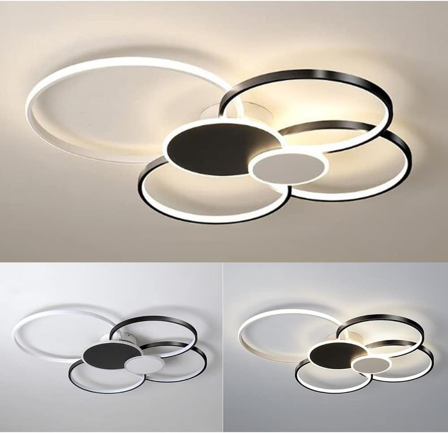 Żyrandol LED z pilotem, KILLIAN, 74W, 6 kółek, światło zimne/ciepłe/neutralne 3000K/4000K/6000K, możliwość przyciemniania, czarno-białe, metalowe i akrylowe Żyrandole LED z pilotem Domyślny tytuł Alessandro Design