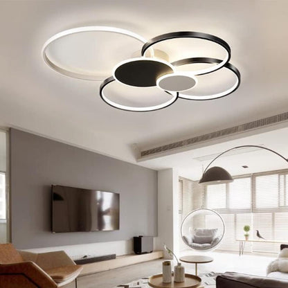 Żyrandol LED z pilotem, KILLIAN, 74W, 6 kółek, światło zimne/ciepłe/neutralne 3000K/4000K/6000K, możliwość przyciemniania, czarno-białe, metalowe i akrylowe Żyrandole LED z pilotem Domyślny tytuł Alessandro Design