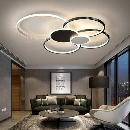 Żyrandol LED z pilotem, KILLIAN, 74W, 6 kółek, światło zimne/ciepłe/neutralne 3000K/4000K/6000K, możliwość przyciemniania, czarno-białe, metalowe i akrylowe Żyrandole LED z pilotem Domyślny tytuł Alessandro Design