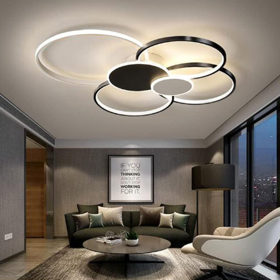 Żyrandol LED z pilotem, KILLIAN, 74W, 6 kółek, światło zimne/ciepłe/neutralne 3000K/4000K/6000K, możliwość przyciemniania, czarno-białe, metalowe i akrylowe Żyrandole LED z pilotem Domyślny tytuł Alessandro Design
