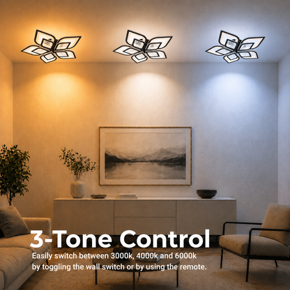 Żyrandol LED z pilotem DALIA 96W, 5 płatków, światło zimne/ciepłe/neutralne, możliwość przyciemniania, czarny
