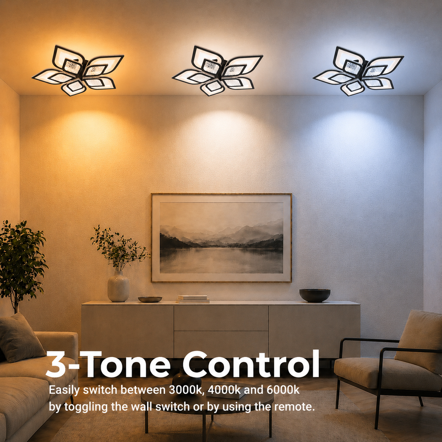 Żyrandol LED z pilotem DALIA 96W, 5 płatków, światło zimne/ciepłe/neutralne, możliwość przyciemniania, czarny