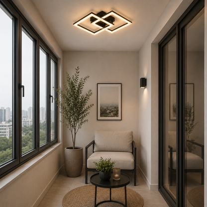 Żyrandol LED z pilotem GEO 29W, 2 kwadraty, światło zimne/ciepłe/neutralne, możliwość przyciemniania, metal i akryl, czarny