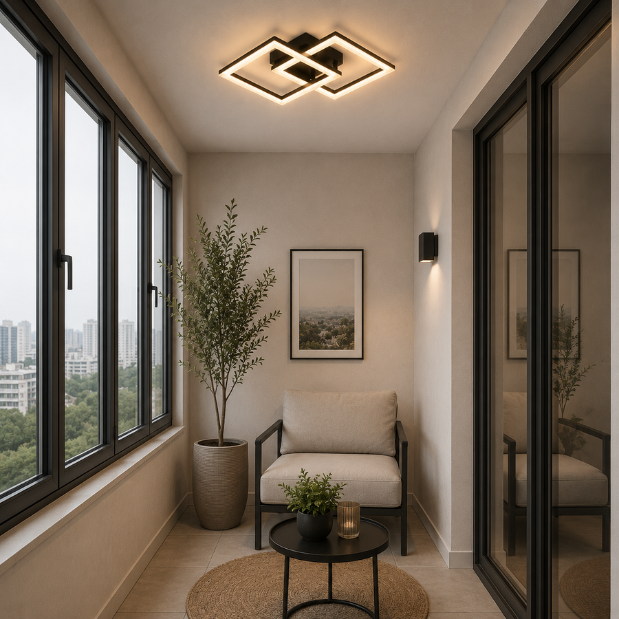 Żyrandol LED z pilotem GEO 29W, 2 kwadraty, światło zimne/ciepłe/neutralne, możliwość przyciemniania, metal i akryl, czarny