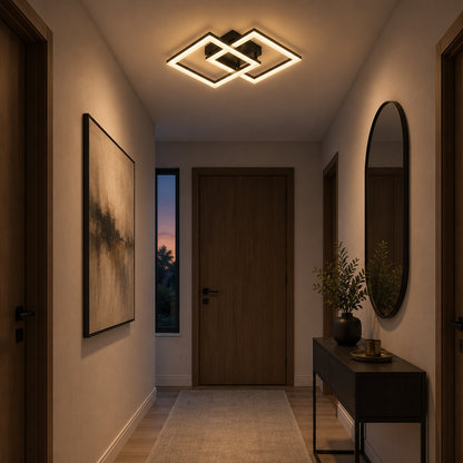 Żyrandol LED z pilotem GEO 29W, 2 kwadraty, światło zimne/ciepłe/neutralne, możliwość przyciemniania, metal i akryl, czarny