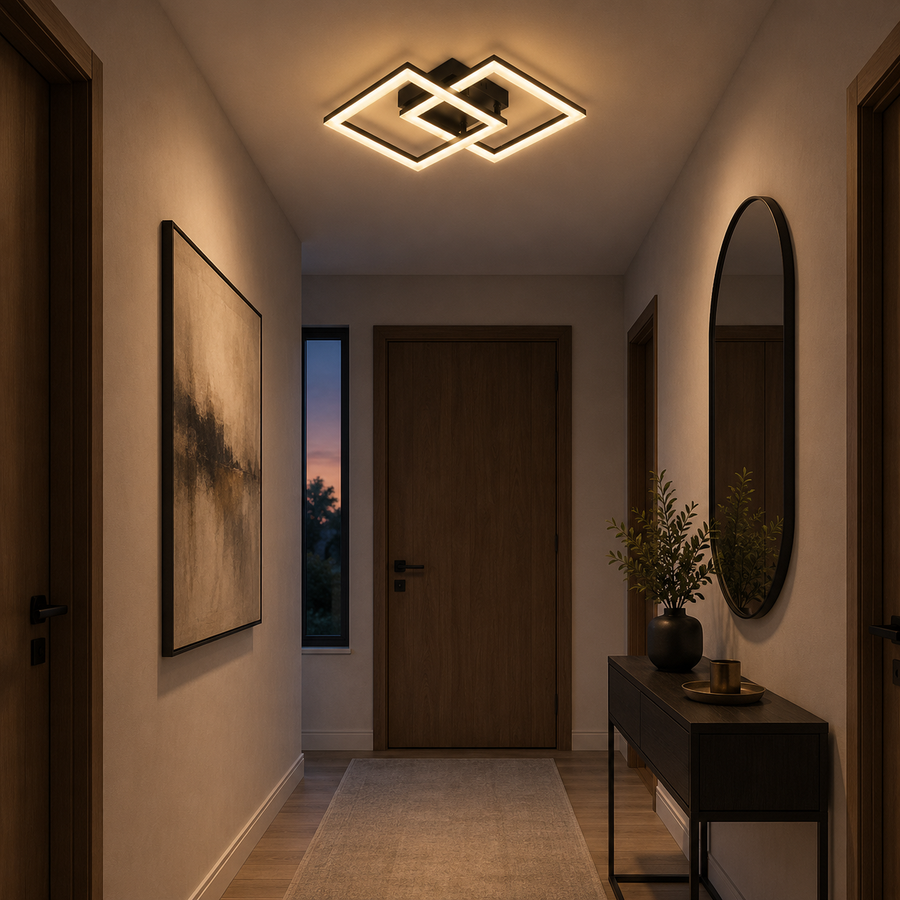 Żyrandol LED z pilotem GEO 29W, 2 kwadraty, światło zimne/ciepłe/neutralne, możliwość przyciemniania, metal i akryl, czarny
