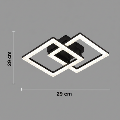 Żyrandol LED z pilotem GEO 29W, 2 kwadraty, światło zimne/ciepłe/neutralne, możliwość przyciemniania, metal i akryl, czarny