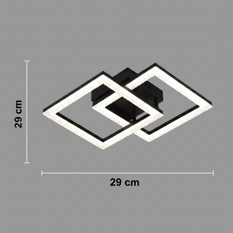 Żyrandol LED z pilotem GEO 29W, 2 kwadraty, światło zimne/ciepłe/neutralne, możliwość przyciemniania, metal i akryl, czarny