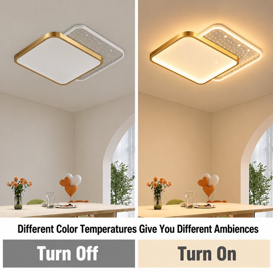 Żyrandol LED z pilotem GILDRA 48W, 2 kwadraty, światło zimne/ciepłe/neutralne, możliwość przyciemniania, złoty