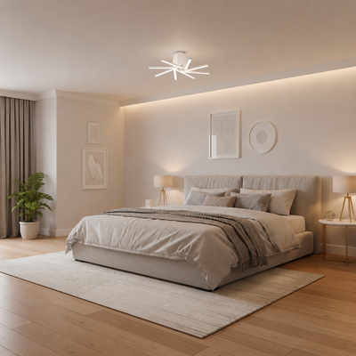 Żyrandol LED IBANE z pilotem, 8 źródeł, 3000K/4000K/6000K, 128W, Metal i Silikon, Biały