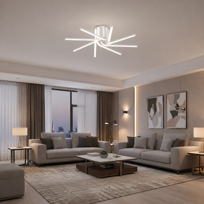 Żyrandol LED IBANE z pilotem, 8 źródeł, 3000K/4000K/6000K, 144W, Metal i Silikon, Biały