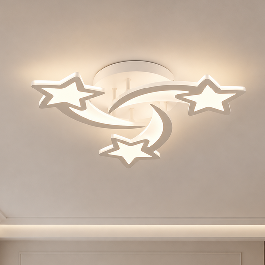 Żyrandol LED z pilotem IPOMOEA 51W, 3 gwiazdki, światło zimne/ciepłe/neutralne, możliwość przyciemniania, biały, metal i akryl