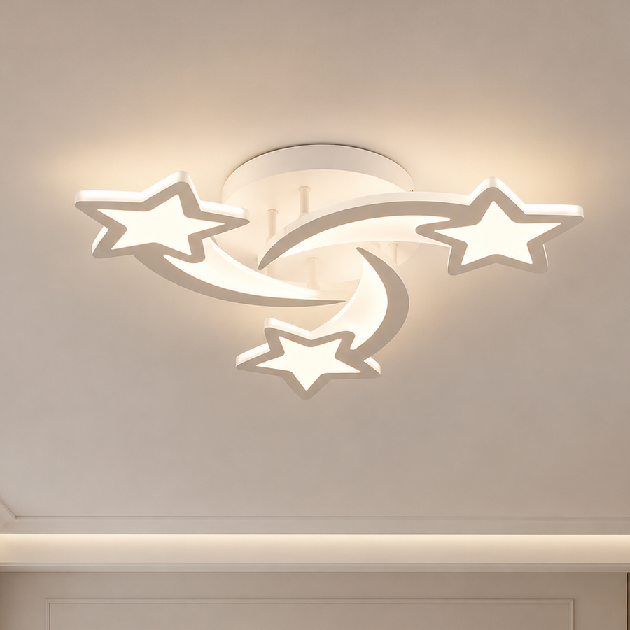 Żyrandol LED z pilotem IPOMOEA 51W, 3 gwiazdki, światło zimne/ciepłe/neutralne, możliwość przyciemniania, biały, metal i akryl