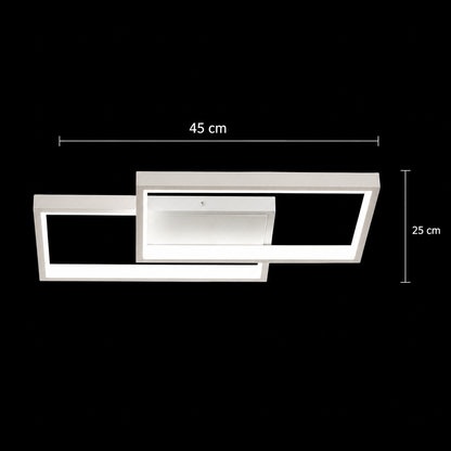 Żyrandol LED z pilotem LANDYN 37W, 2 kwadraty, światło zimne/ciepłe/neutralne, możliwość przyciemniania, biały