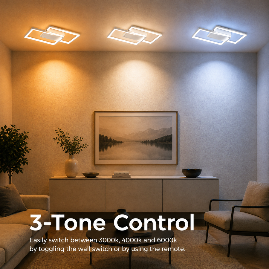 Żyrandol LED z pilotem LANDYN 37W, 2 kwadraty, światło zimne/ciepłe/neutralne, możliwość przyciemniania, biały