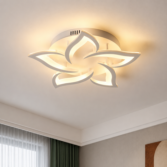 Żyrandol LED z pilotem LOTUS 54W, 5 płatków, światło zimne/ciepłe/neutralne, możliwość przyciemniania, biały