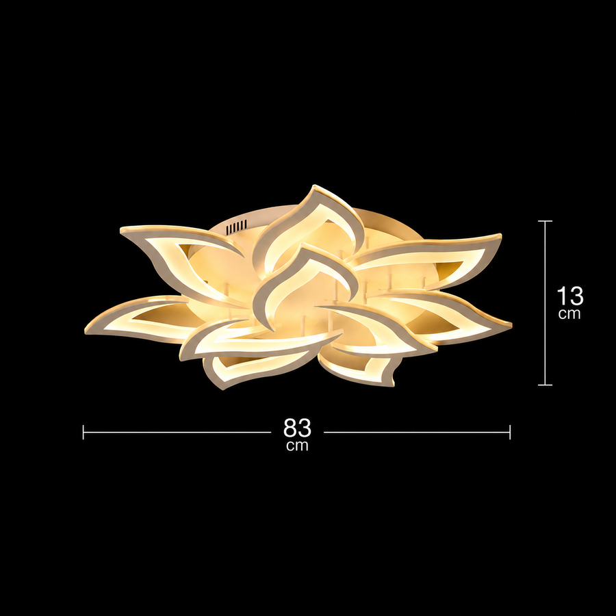 Żyrandol LED z pilotem LOTUS 91W, 9 płatków, światło zimne/ciepłe/neutralne, możliwość przyciemniania, biały
