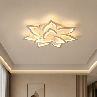 Żyrandol LED z pilotem LOTUS 91W, 9 płatków, światło zimne/ciepłe/neutralne, możliwość przyciemniania, biały
