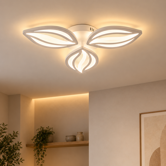 Żyrandol LED z pilotem ORCHID 40W, 3 płatki, światło zimne/ciepłe/neutralne, możliwość przyciemniania, biały