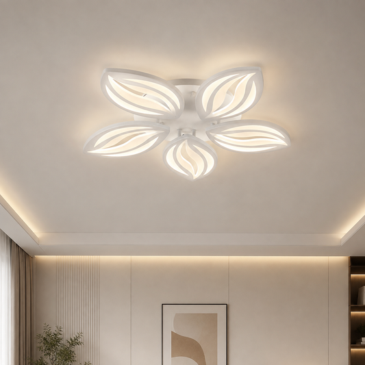Żyrandol LED z pilotem ORCHID 66W, 5 płatków, światło zimne/ciepłe/neutralne, możliwość przyciemniania, biały, metal i akryl