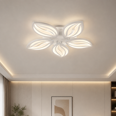Żyrandol LED z pilotem ORCHID 66W, 5 płatków, światło zimne/ciepłe/neutralne, możliwość przyciemniania, biały, metal i akryl