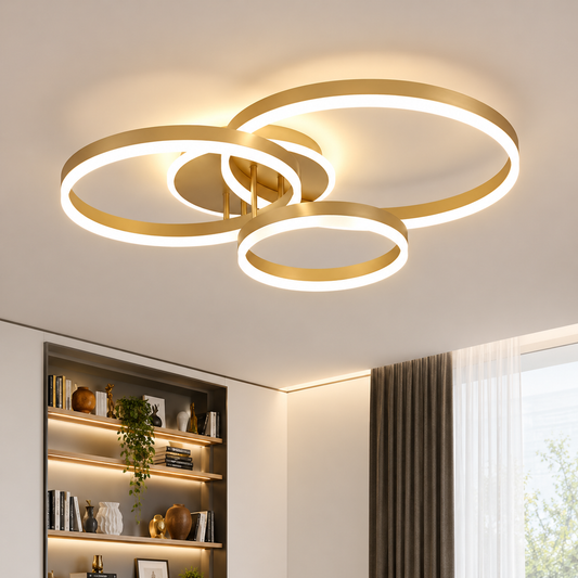 Żyrandol LED z pilotem RIGA LILITH 68W, 3 koła, światło zimne/ciepłe/neutralne, możliwość przyciemniania, błyszczące złoto