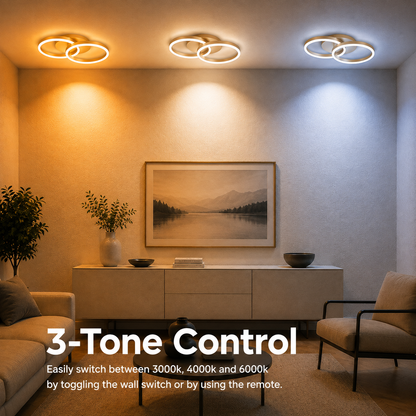 Żyrandol LED z pilotem RINOVA 41W, 2 kółka, światło zimne/ciepłe/neutralne, możliwość przyciemniania, złoty