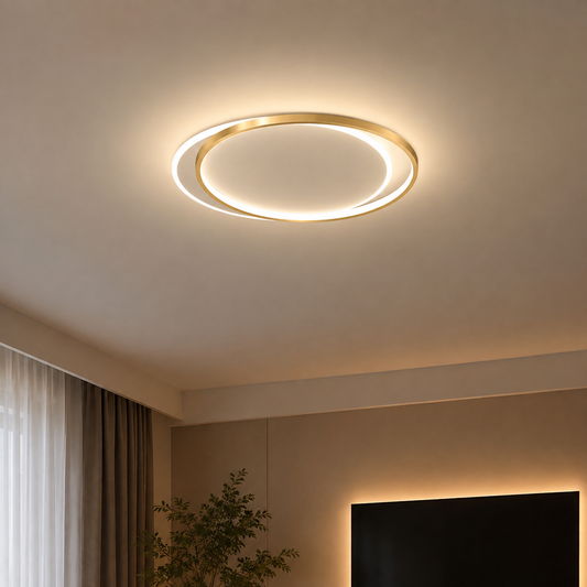 Żyrandol LED z pilotem SOLARA 51W, 2 kółka, światło zimne/ciepłe/neutralne, możliwość przyciemniania, białe złoto