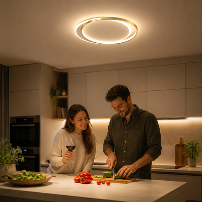 Żyrandol LED z pilotem SOLARA 51W, 2 kółka, światło zimne/ciepłe/neutralne, możliwość przyciemniania, białe złoto