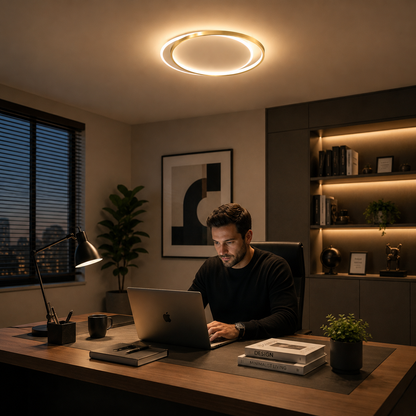 Żyrandol LED z pilotem SOLARA 51W, 2 kółka, światło zimne/ciepłe/neutralne, możliwość przyciemniania, białe złoto