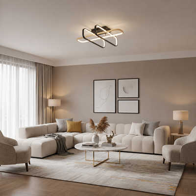 Żyrandol LED TRANBERG z pilotem, 3 źródła (2 czarne + 1 złoty), 3000K/4000K/6000K, 152W, Metal i Plastik, Czarny