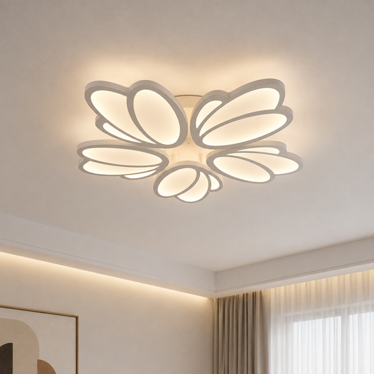 Żyrandol LED z pilotem TULIP 81W, 5 płatków, światło zimne/ciepłe/neutralne, możliwość przyciemniania, biały