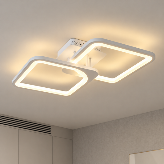 Żyrandol LED z pilotem ZOE 41W, 2 kwadraty, światło zimne/ciepłe/neutralne, możliwość ściemniania, biały