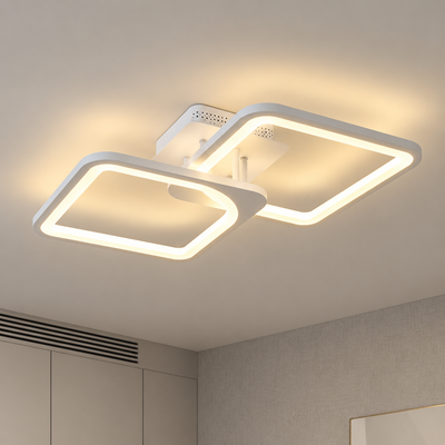 Żyrandol LED z pilotem ZOE 41W, 2 kwadraty, światło zimne/ciepłe/neutralne, możliwość ściemniania, biały