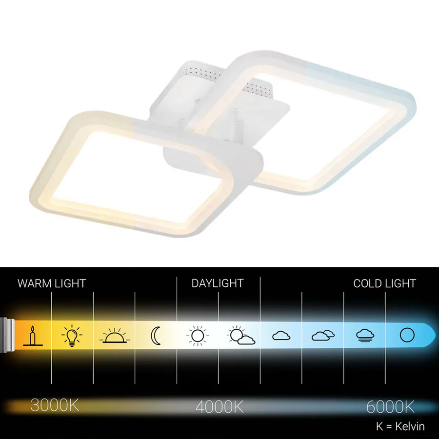 Żyrandol LED z pilotem ZOE 41W, 2 kwadraty, światło zimne/ciepłe/neutralne, możliwość przyciemniania, biały Żyrandol LED z pilotem Domyślny tytuł Alessandro Design